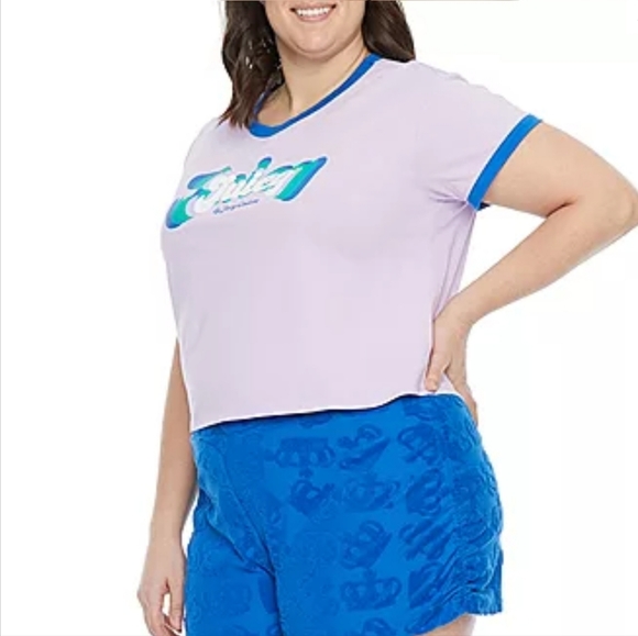 JUICY BY JUICY COUTURE RINGER WOMEN'S PLUS CREW NECK SHORT SLEEVE T-SHIRT, 2X 3X - Picture 1 of 3